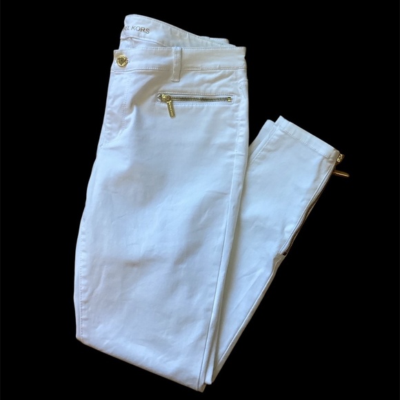 Michael Kors Skinny Jeans, White, Size 8, Gold hardware, zippered legs - Picture 1 of 8